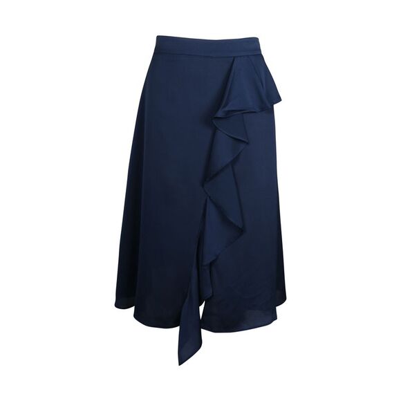 Iris & Ink Ruffled Midi Skirt in Navy Blue Polyester